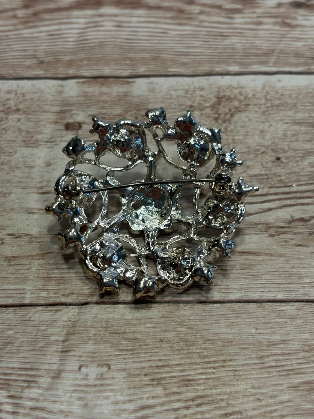 Vintage Clear Crystal Floral Brooch - Silver Tone